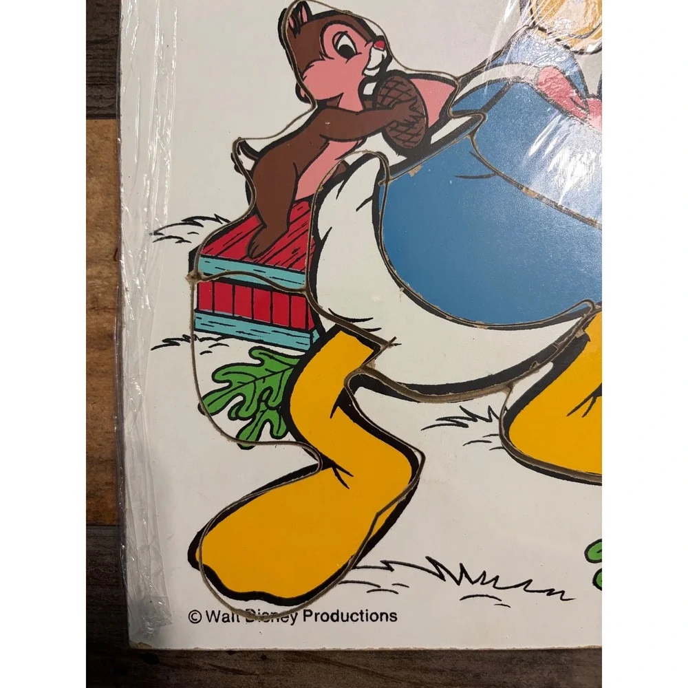 Vintage Playskool Disney Donald Duck Chip n Dale Wood‎ Inlay Puzzle 190-02 9pc